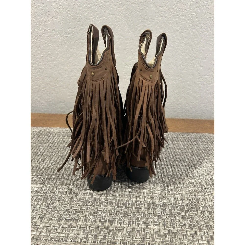 Old West Kids Girls Toddler Fringed Cowboy Boots Brown Leather Size 10